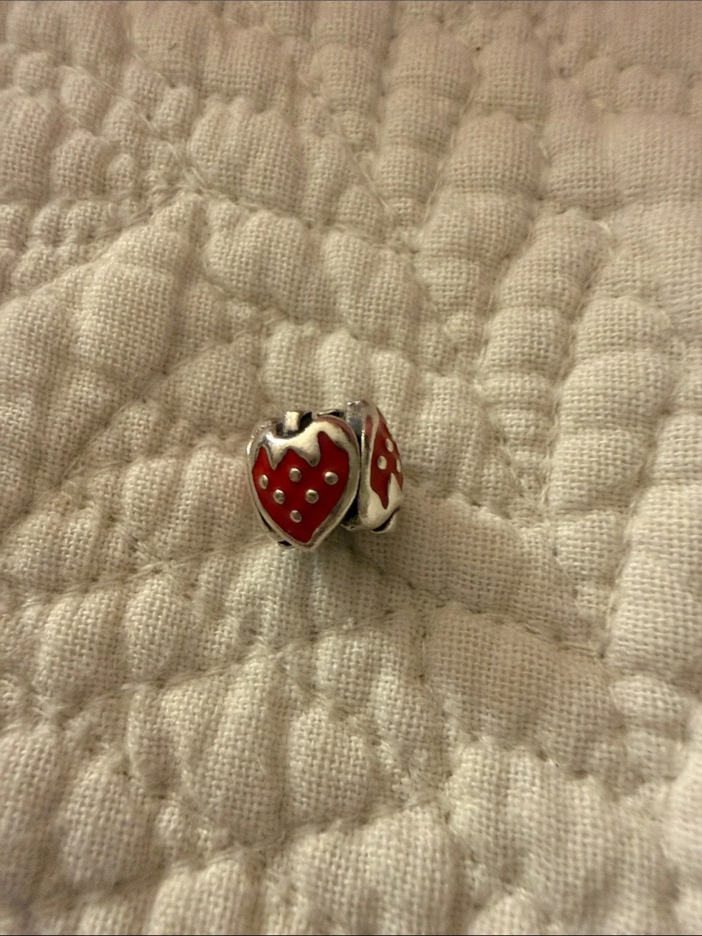 Pandora Retired Red Heart Strawberry Enamel Charm Bead